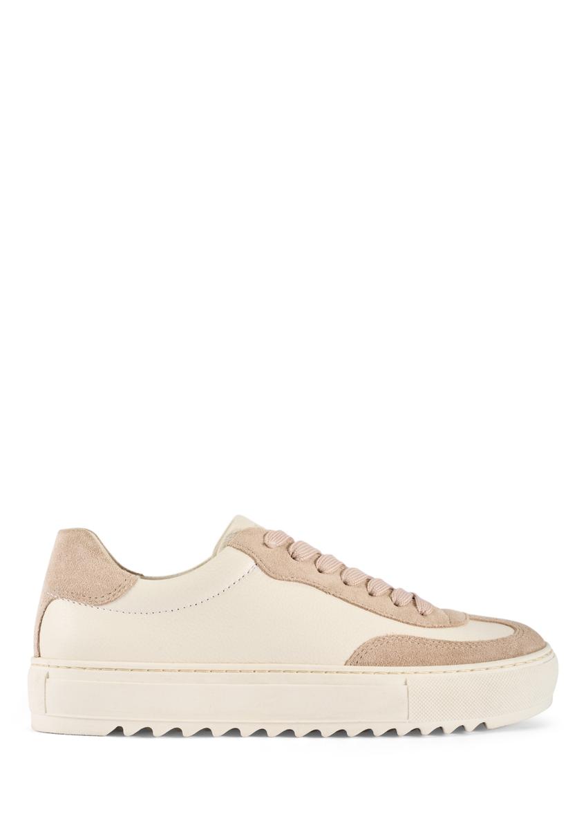 Cream-colored women's leather sneakers BUTYD-1260-0B(W26), side view of the product on a white background.