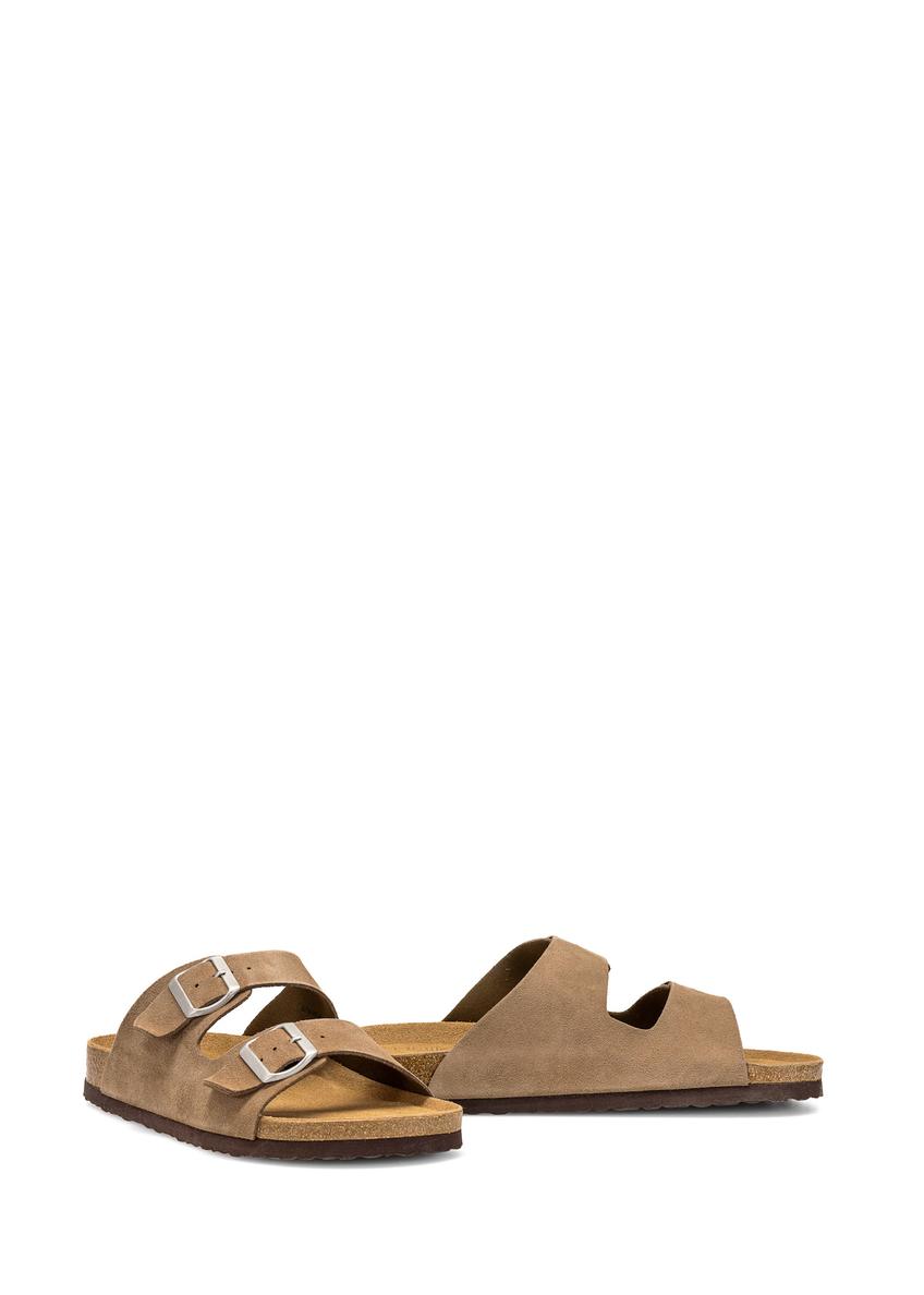 Dark beige leather men's flip-flops BUTYM-0495-82(W25)