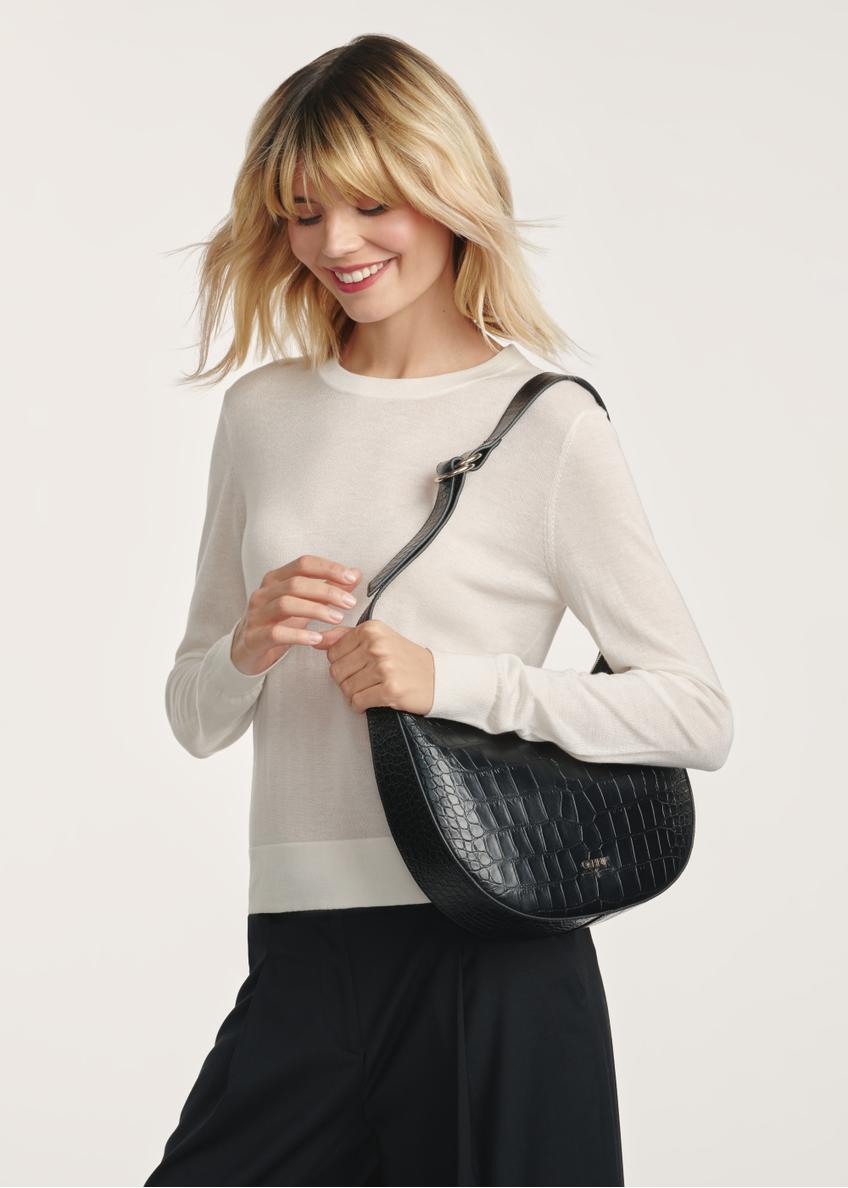 Black croco leather handbag TORES-1172-99(Z25)