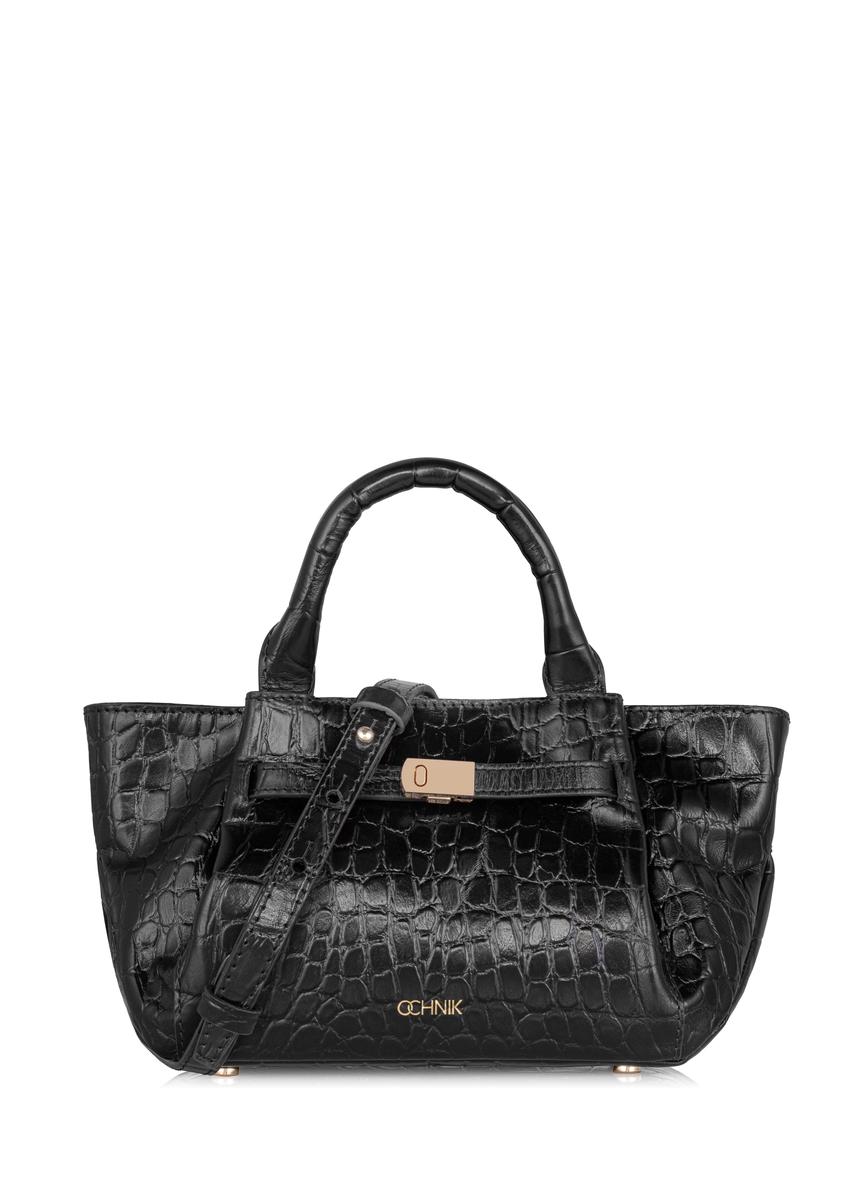 Women's small leather handbag black croco TORES-0998-97(W24)-08