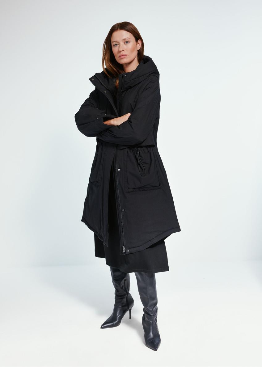 Black winter jacket with hood KURDT-0463-99(Z24)-01