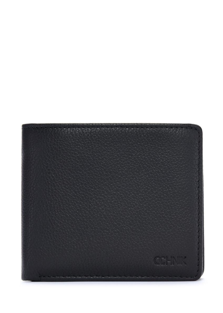 Men's leather black wallet PORMS-0629A-9I(W26), front product view on white background.