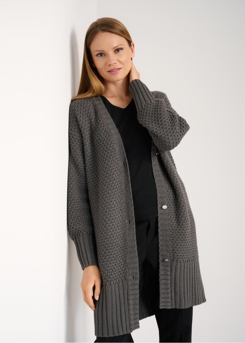 Grey long women's cardigan KARDT-0029-95(Z22)-01