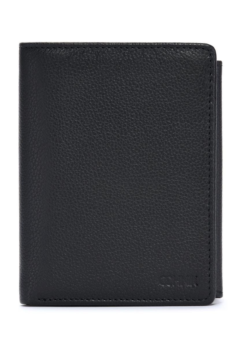 Black men's leather wallet PORMS-0632A-99(Z25), front product view on white background.