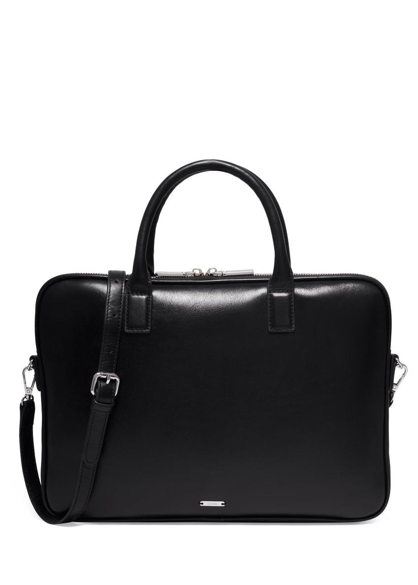 Black leather elegant laptop bag TORES-1344-99(Z26) - front product view, on white background.
