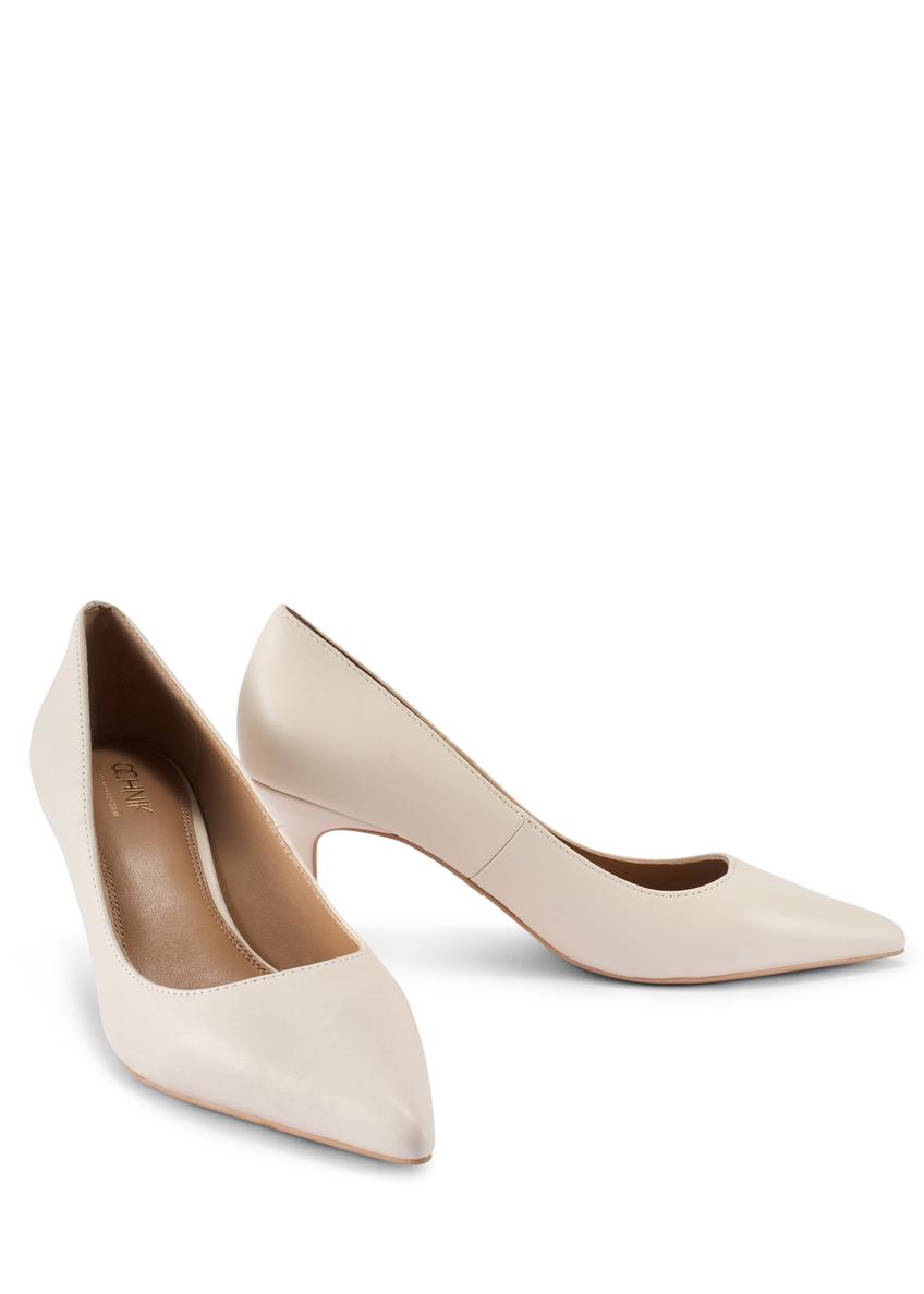 Cream leather women's pumps BUTYD-1031A-0B(W26)