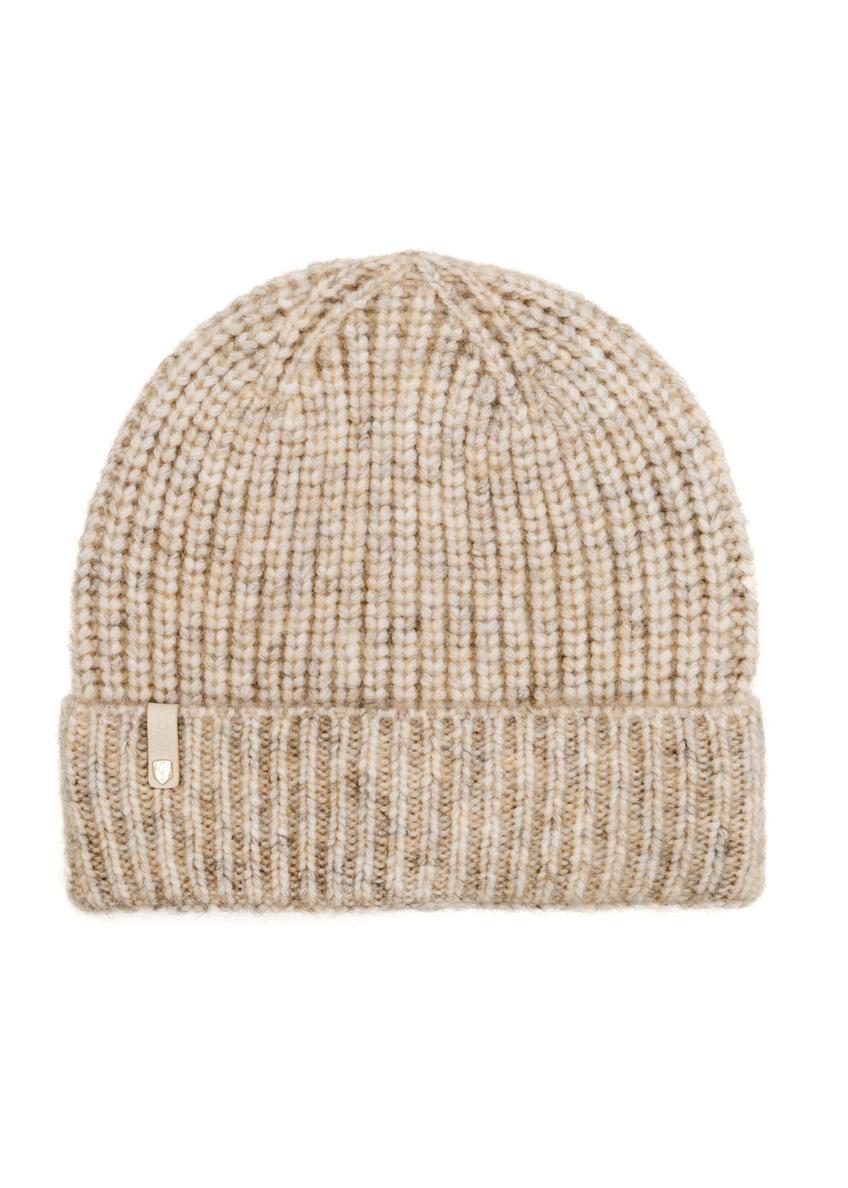 Beige women's winter hat CZADT-0208-81(Z25), front product view on white background.