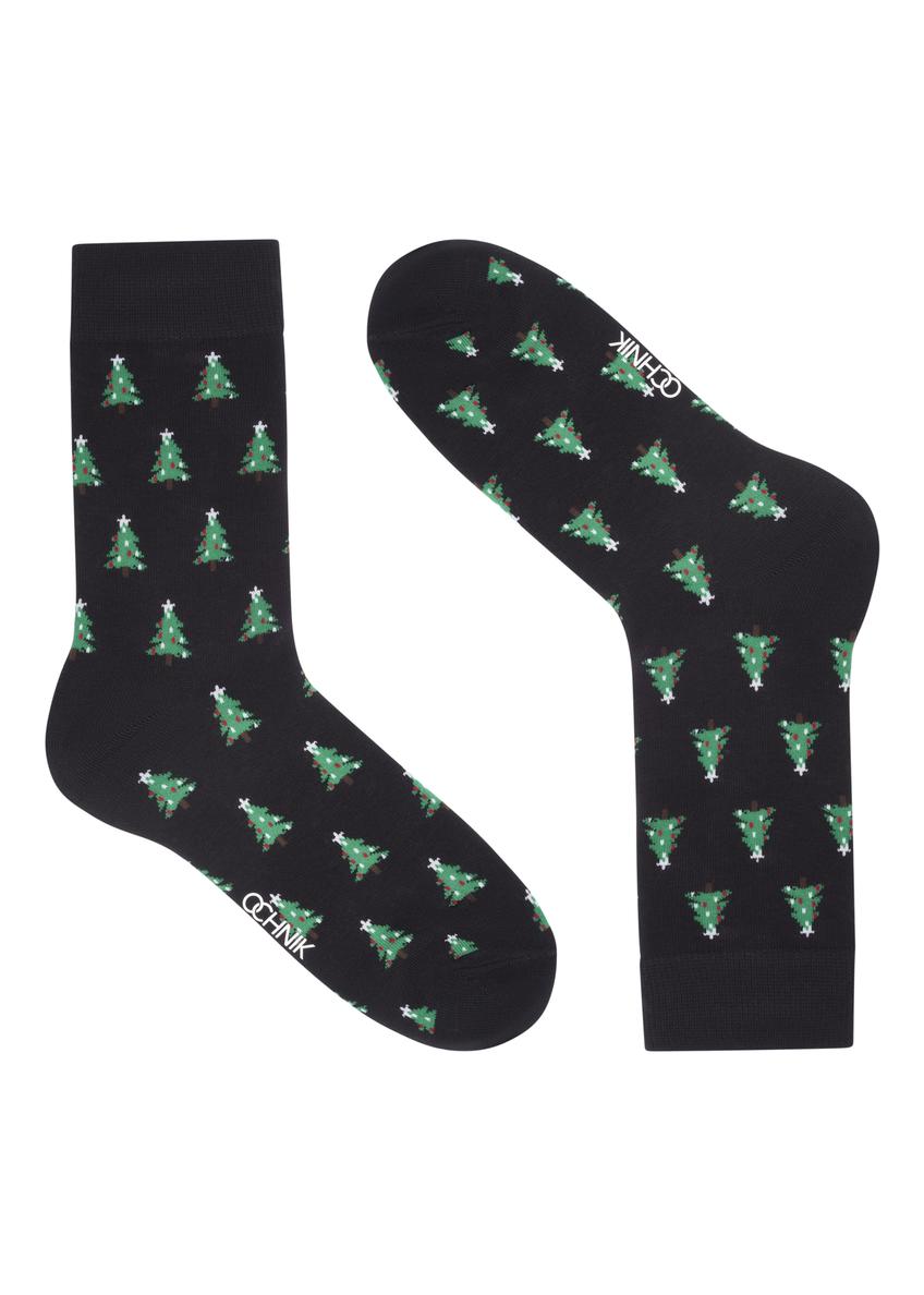 Black men's Christmas socks SKAMT-0209-99(Z26), product view from the front on a white background.