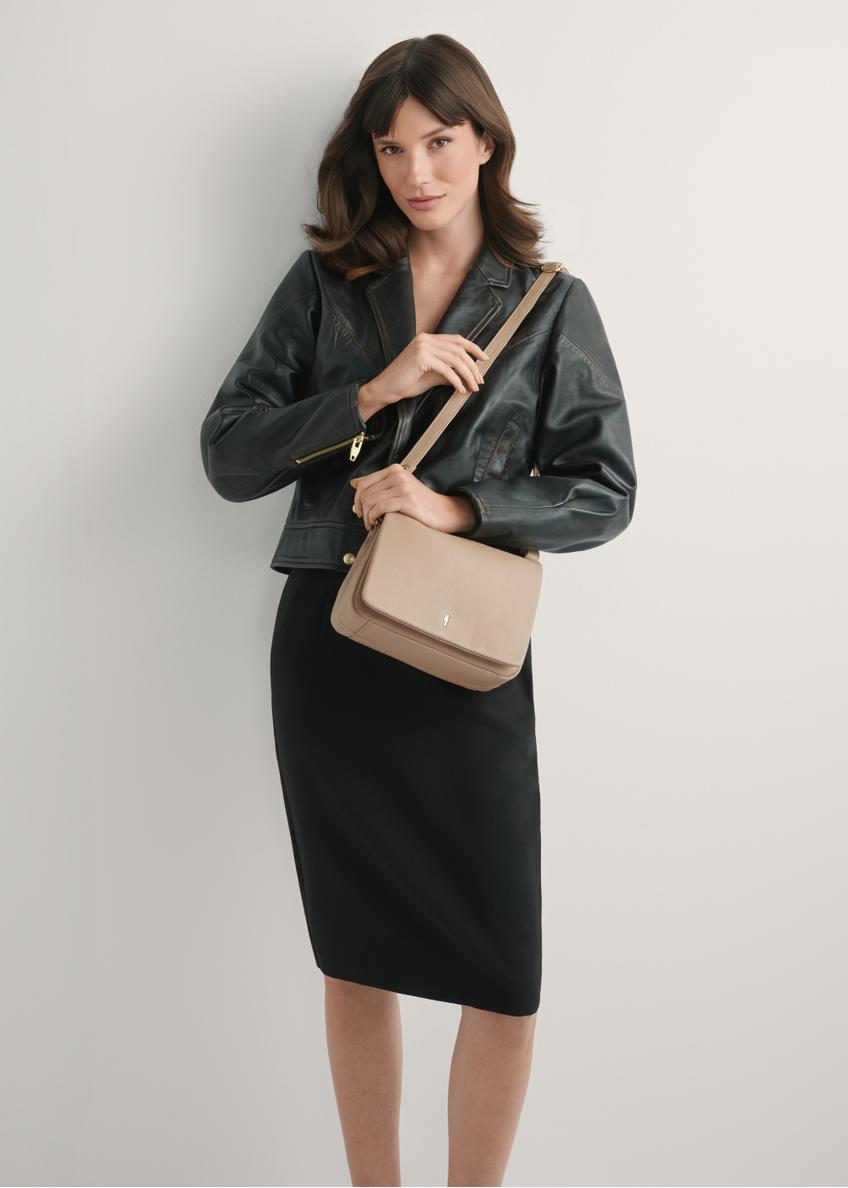 Beige leather women's handbag TORES-0911F-1B(W26)