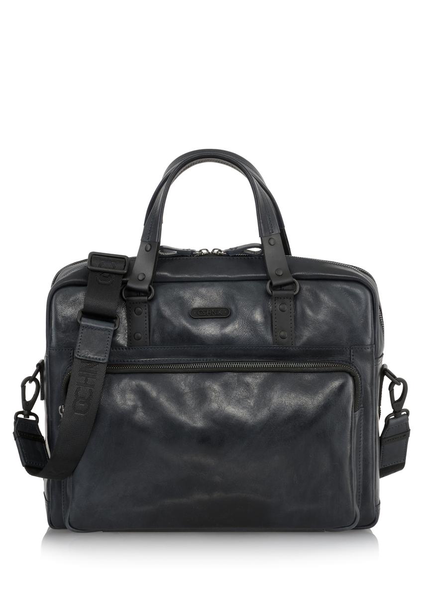 Men's navy blue leather bag TORMS-0100-69(W23)-01