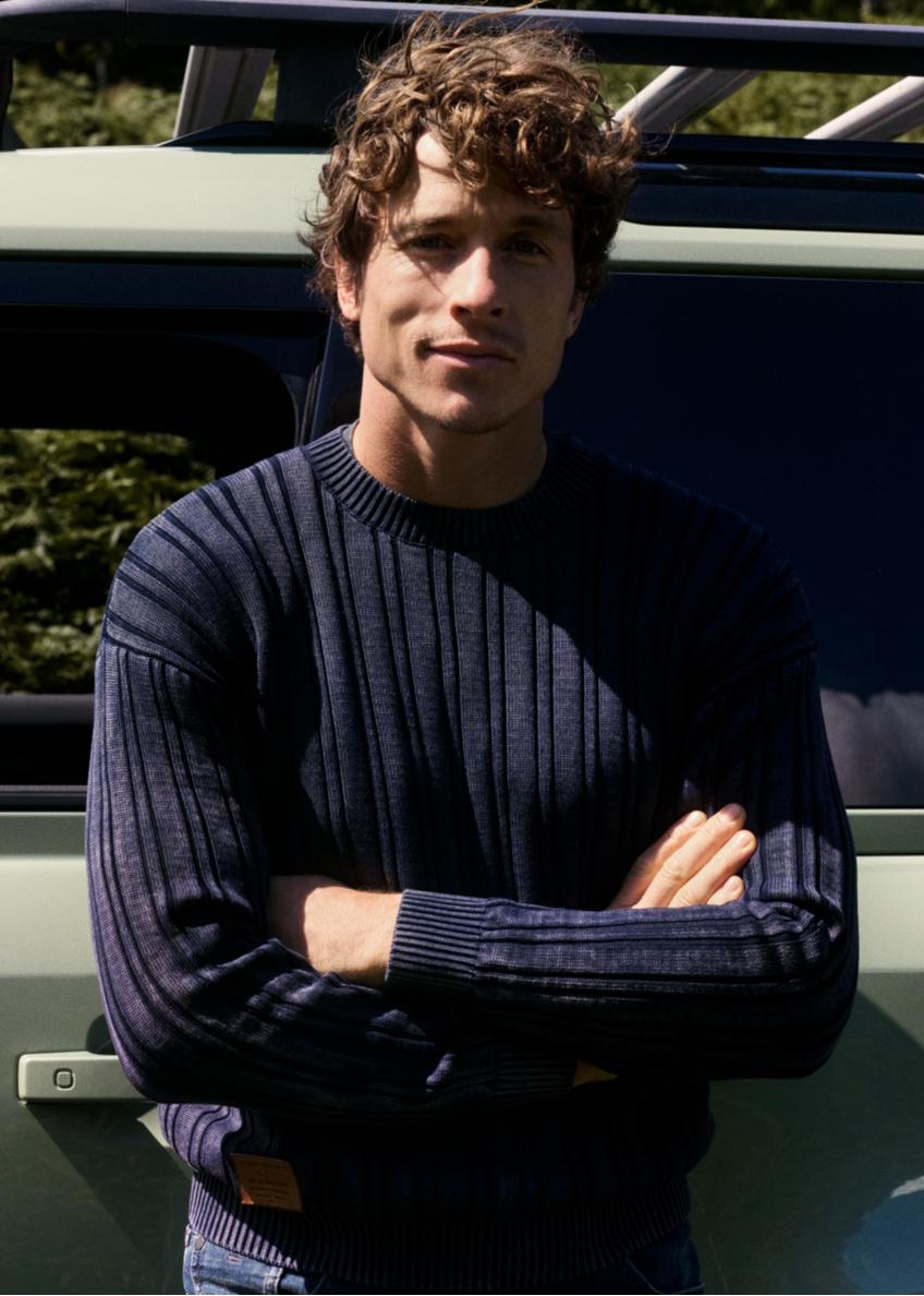 Navy blue cotton men's sweater SWEMT-0211-7E(Z26)