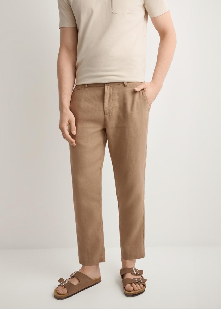 Men's linen camel trousers SPOMT-0119-1D(W26)