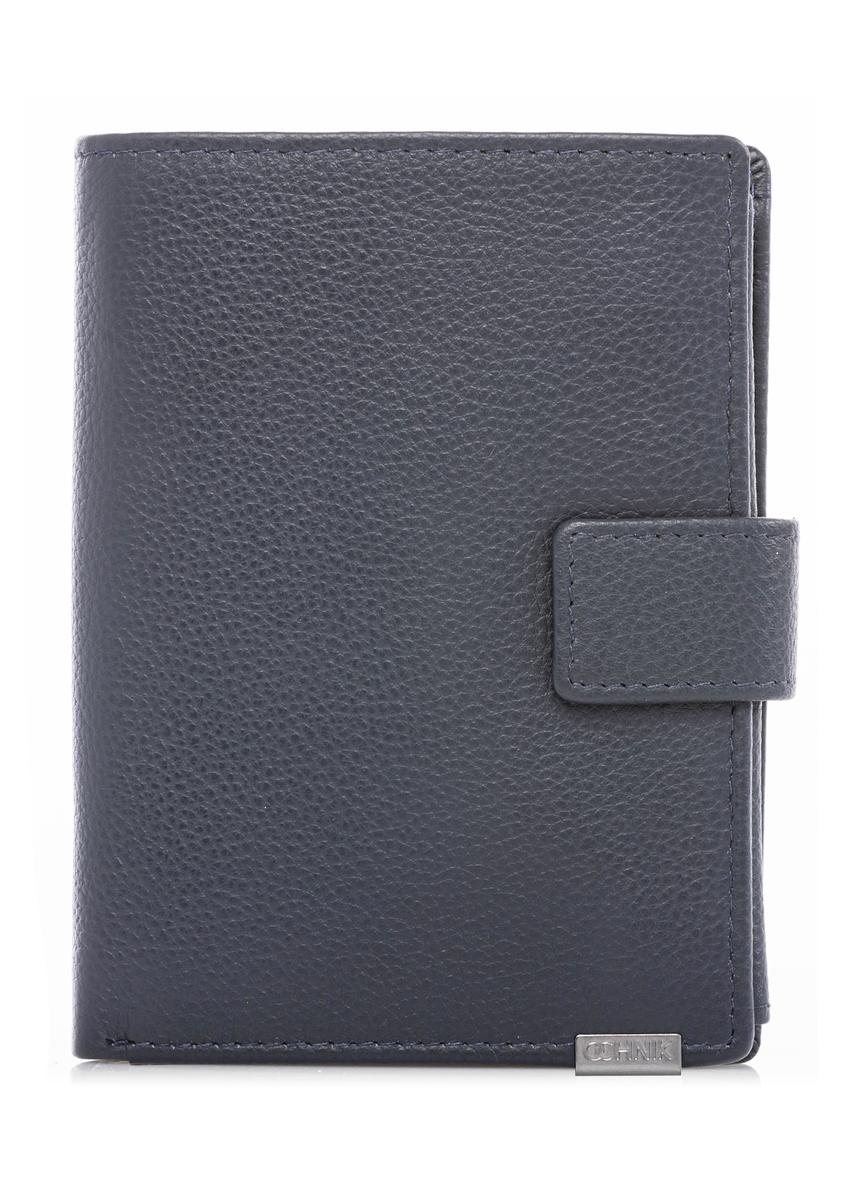Men's leather wallet in navy blue PORMS-0695-7E(W26), front product view on white background.