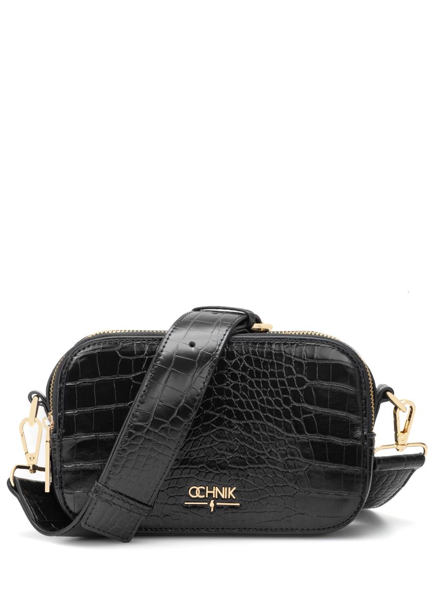 Black small women's croco handbag TOREC-1172-9G(W26), front product view on white background.