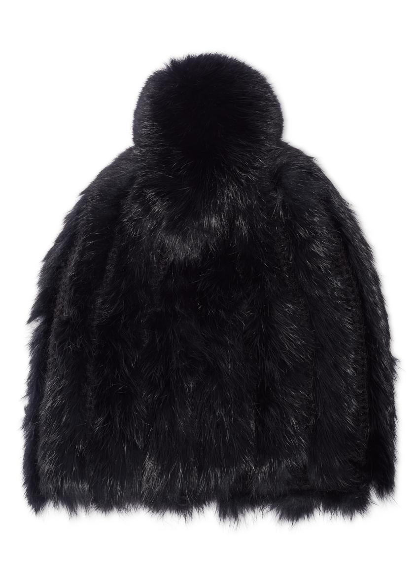 Black women's fur hat CZADF-0034-99(Z26), front view on a white background.