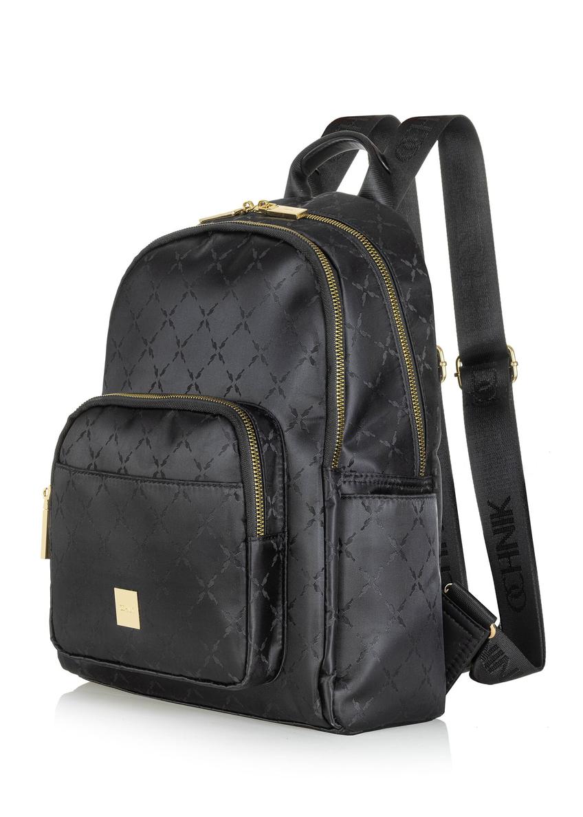 Black women's backpack with monogram TOREN-0255A-99(Z24)