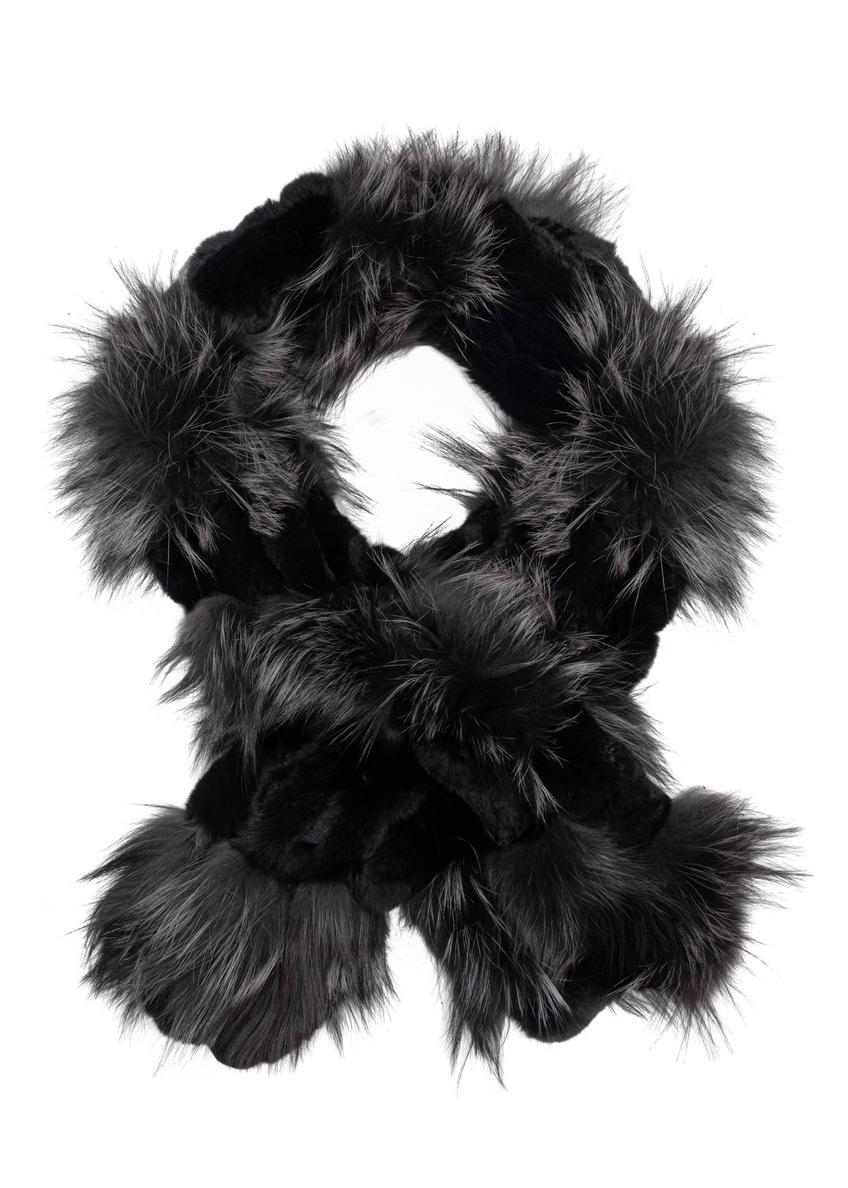 Black women's fur scarf SZADF-0025-9J(Z26) - product view from above, on a white background.