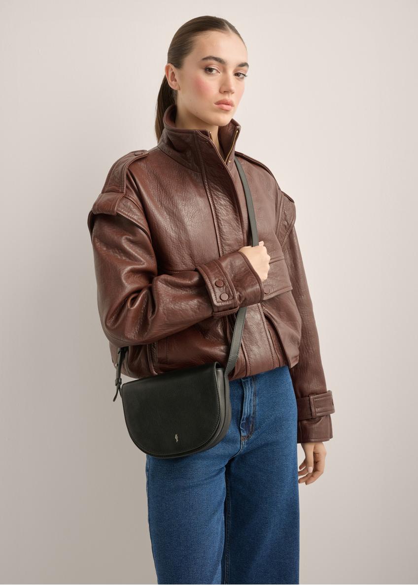 Women's black leather messenger bag TORES-1352-99(Z26)