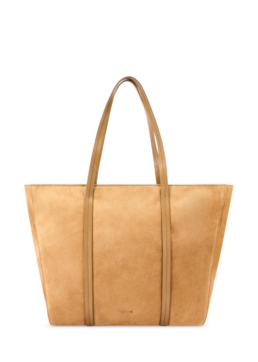 Beige suede women's shopper bag TORES-1248-1B(W26)