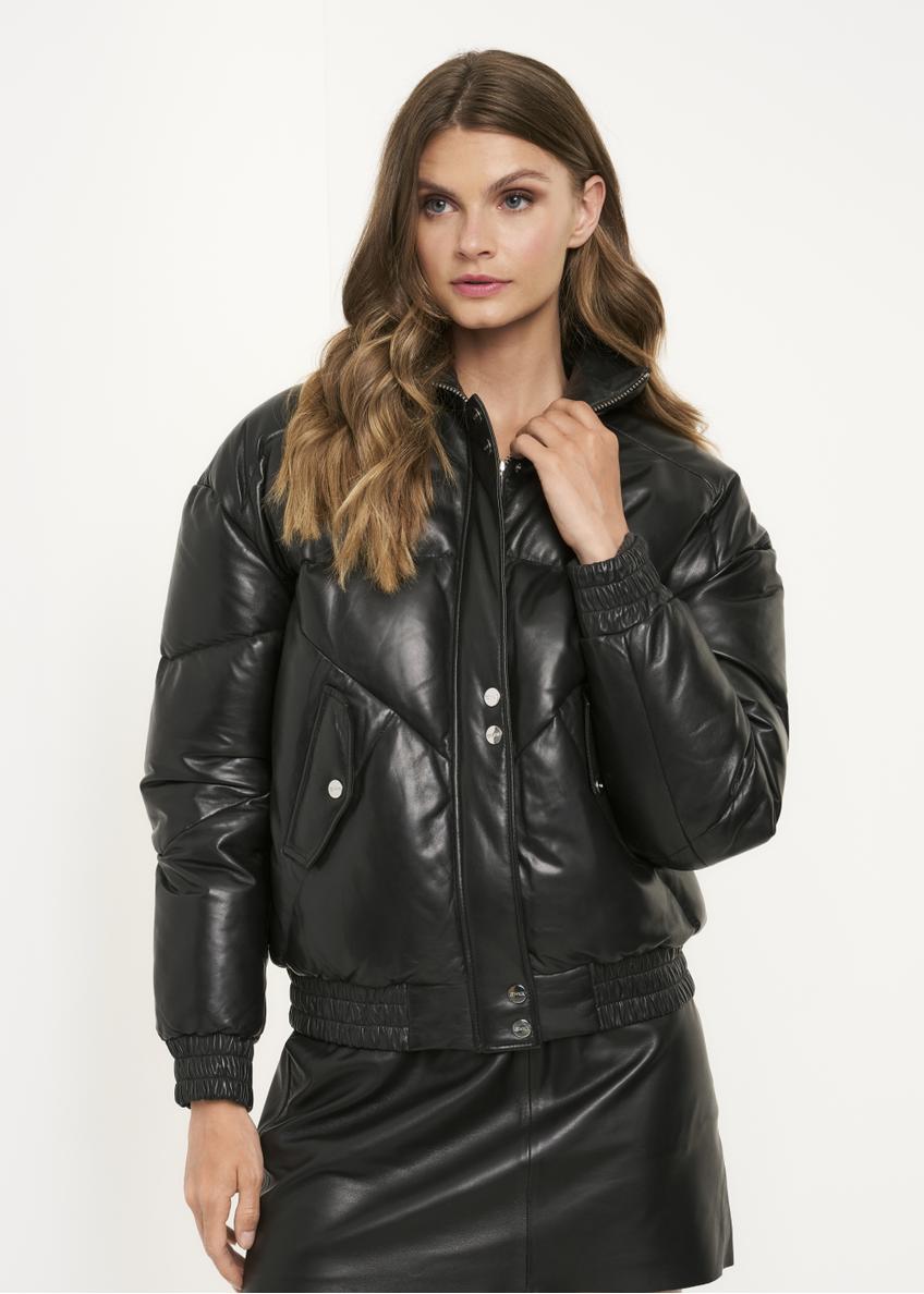 Women's black leather down jacket KURDS-0388-5339(Z22)-01