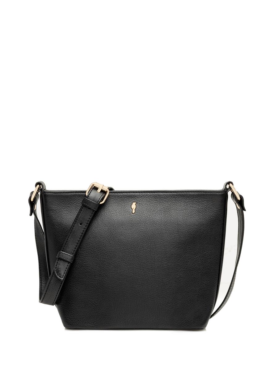 Black leather shoulder bag TORES-1280-99(W26), front product view on white background.
