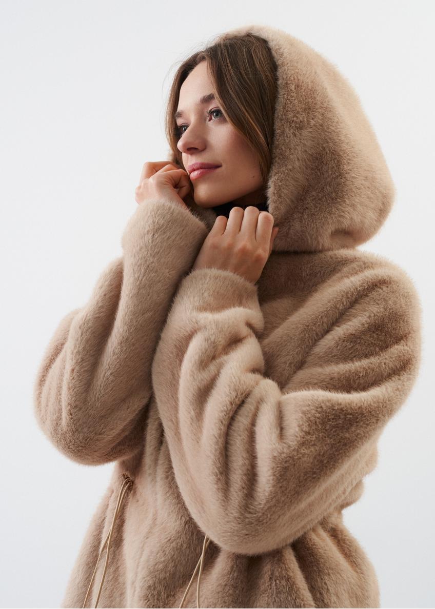 Women's zip-up fur coat with hood FUTDP-0030-81(Z23)-01