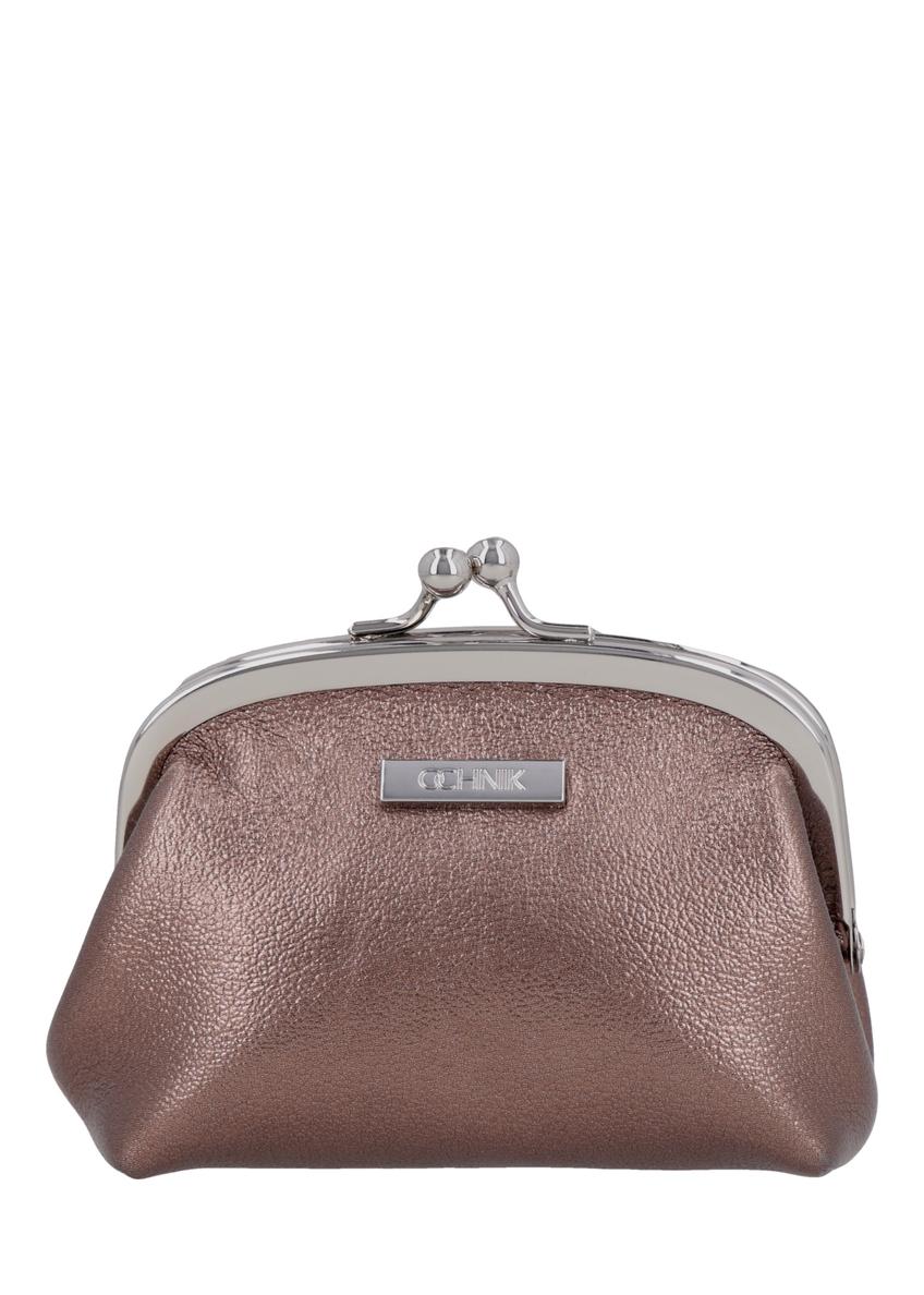 Brown leather women's coin purse PORES-1031-1G(Z26), front view of the product on a white background.