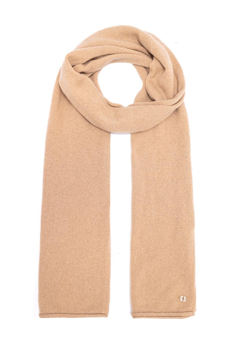 Beige women's cashmere scarf SZADT-0093-81(Z25), product view from the front on a white background.
