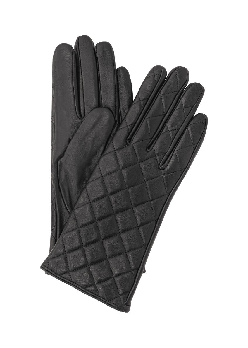 Women's black leather gloves REKDS-0079-99(Z24)-01