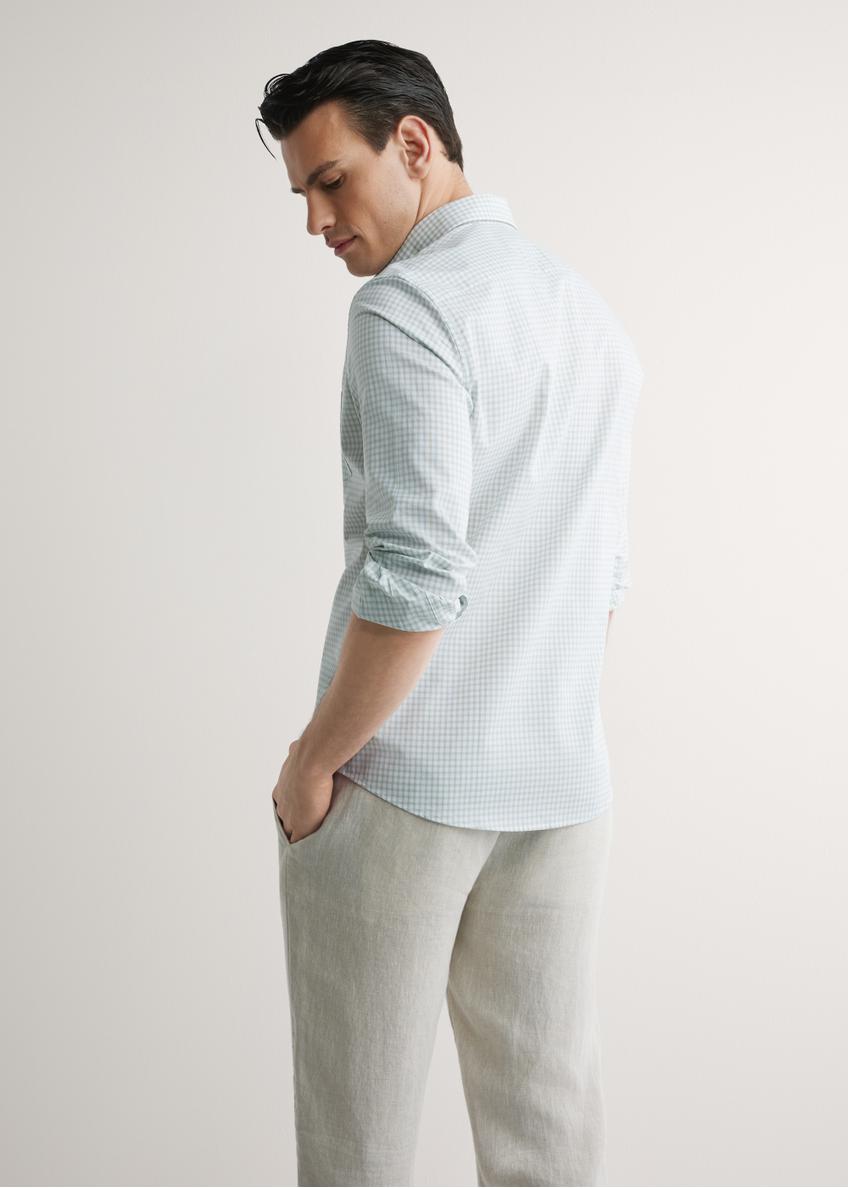 Men's cotton shirt with sage check KOSMT-0277-8F(W26)
