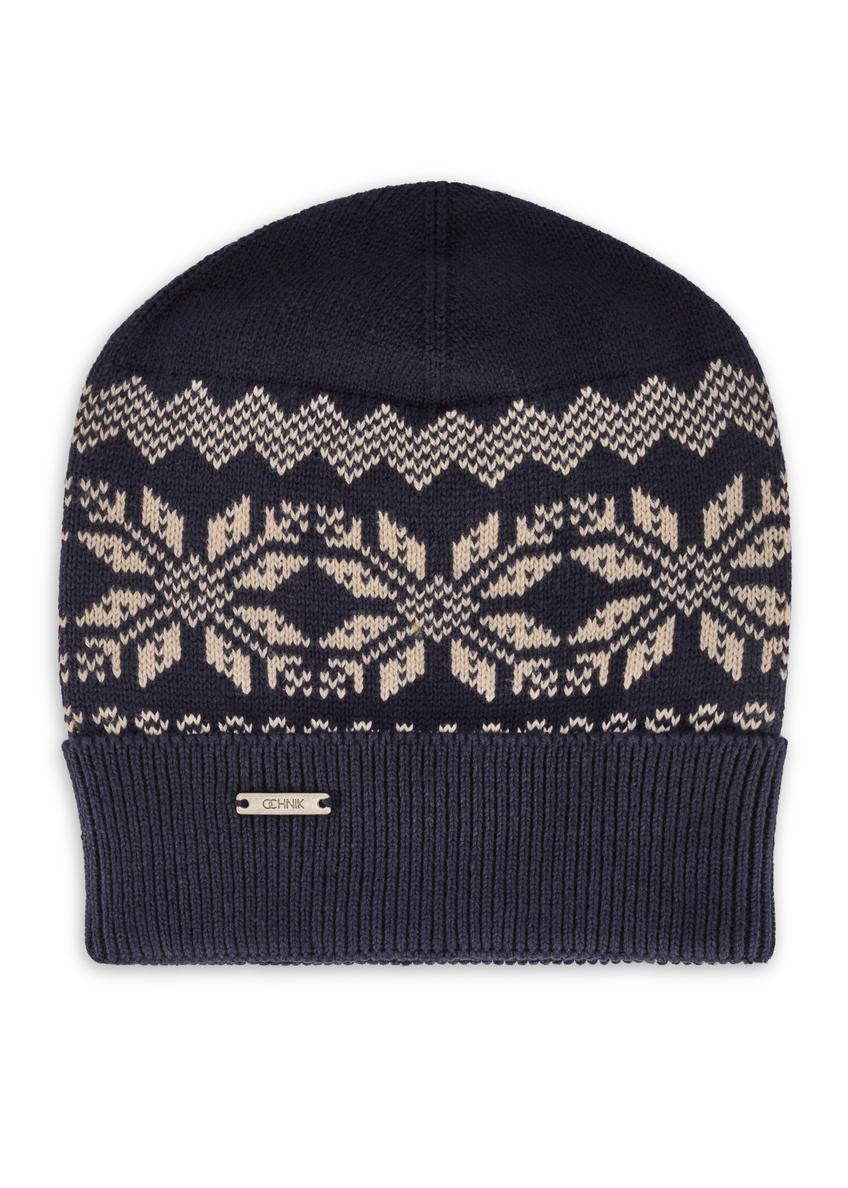 Navy blue cotton men's cap CZAMT-0090-69(Z25), product view from the front on a white background.