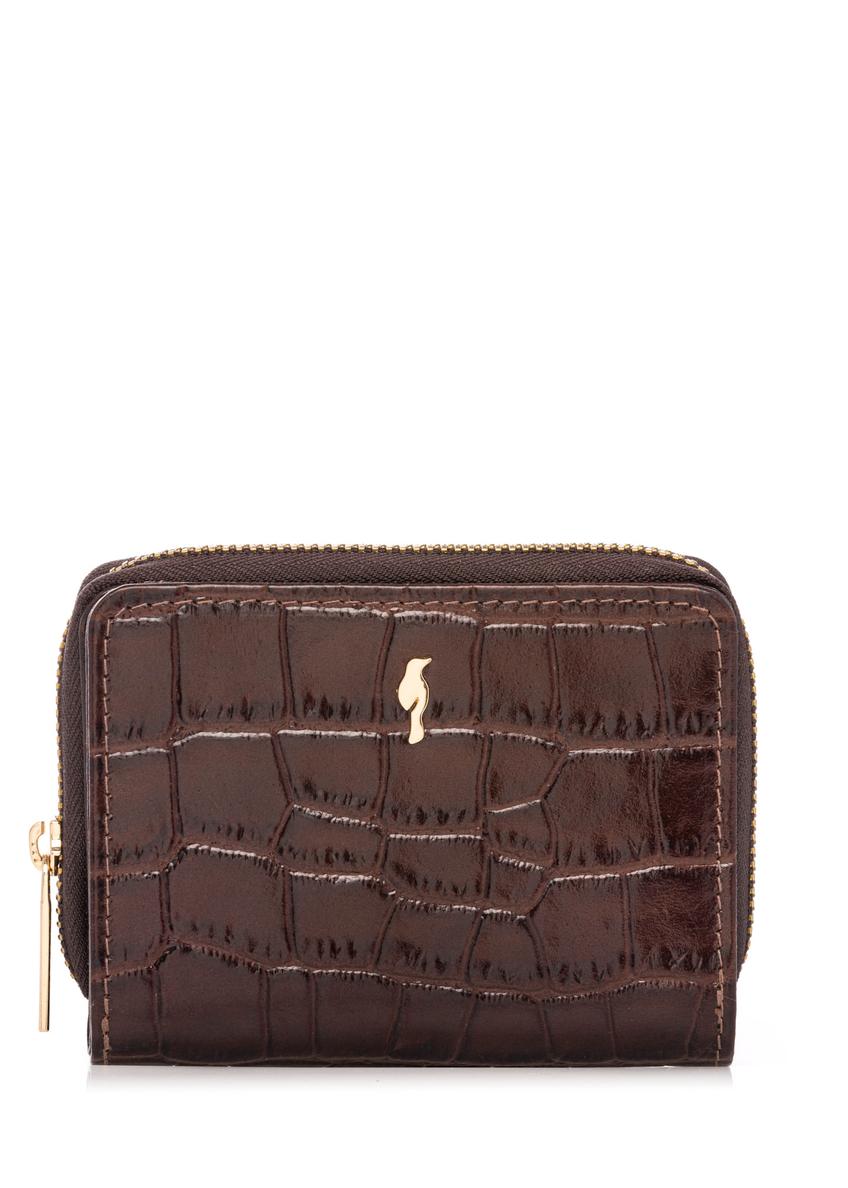 Brown women's croco wallet PORES-0888-1H(W26), front product view on white background.