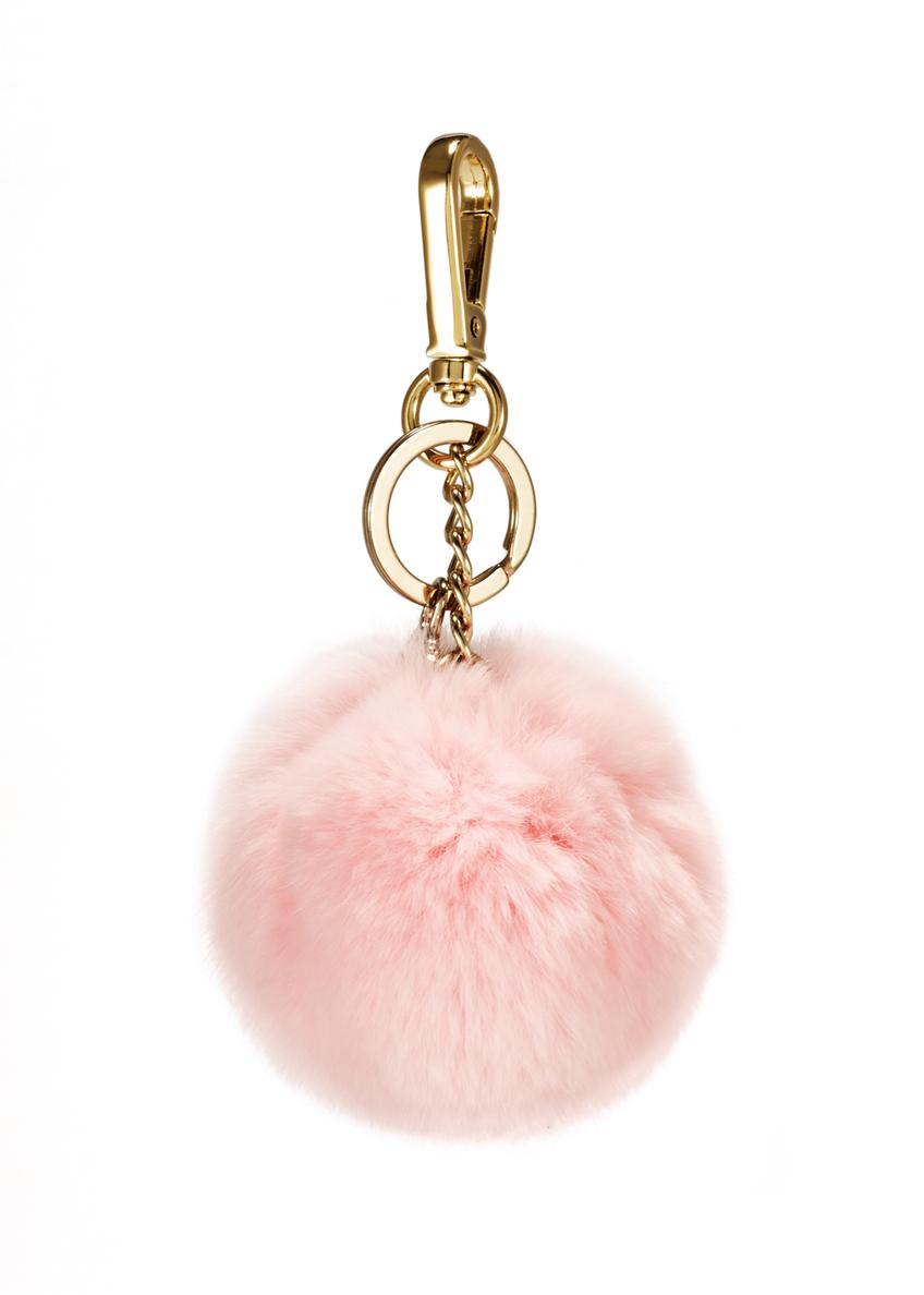 Pink pompom keychain BRELOK-117A-34(Z25), front product view on white background.
