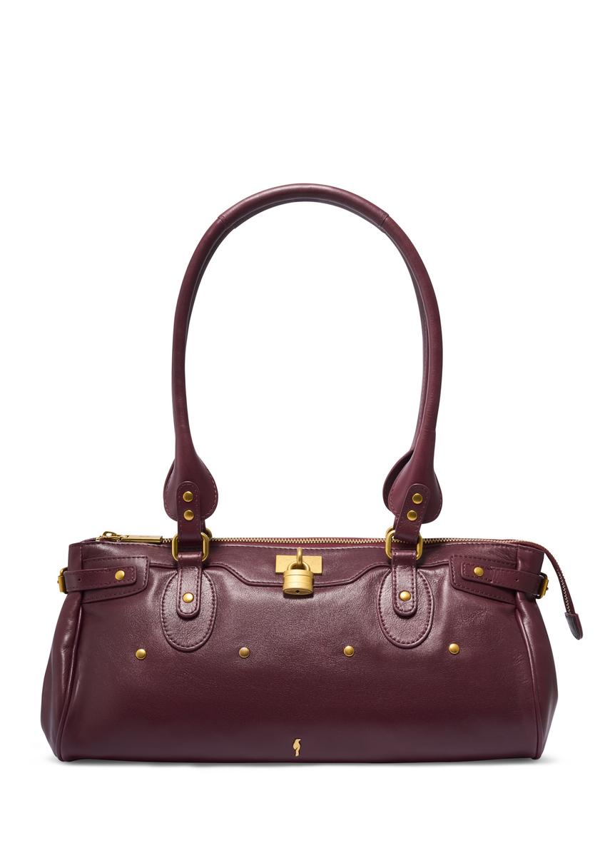 Burgundy leather shoulder bag TORES-1369-4D(Z26), front product view on white background.