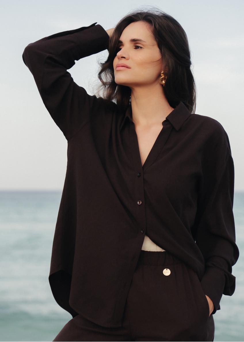Brown women's long sleeve shirt KOSDT-0178-12(W25)