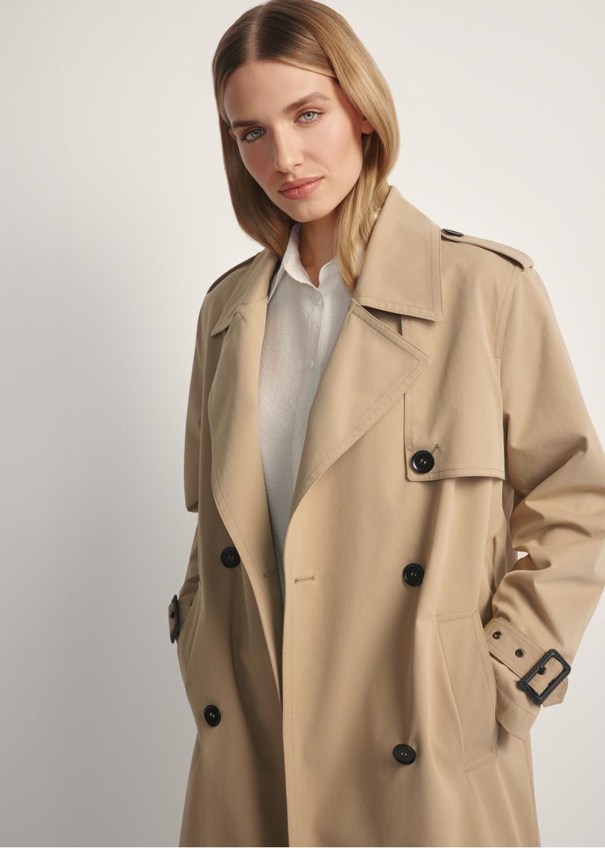 Long beige women's coat KURDT-0512-1C(W26)
