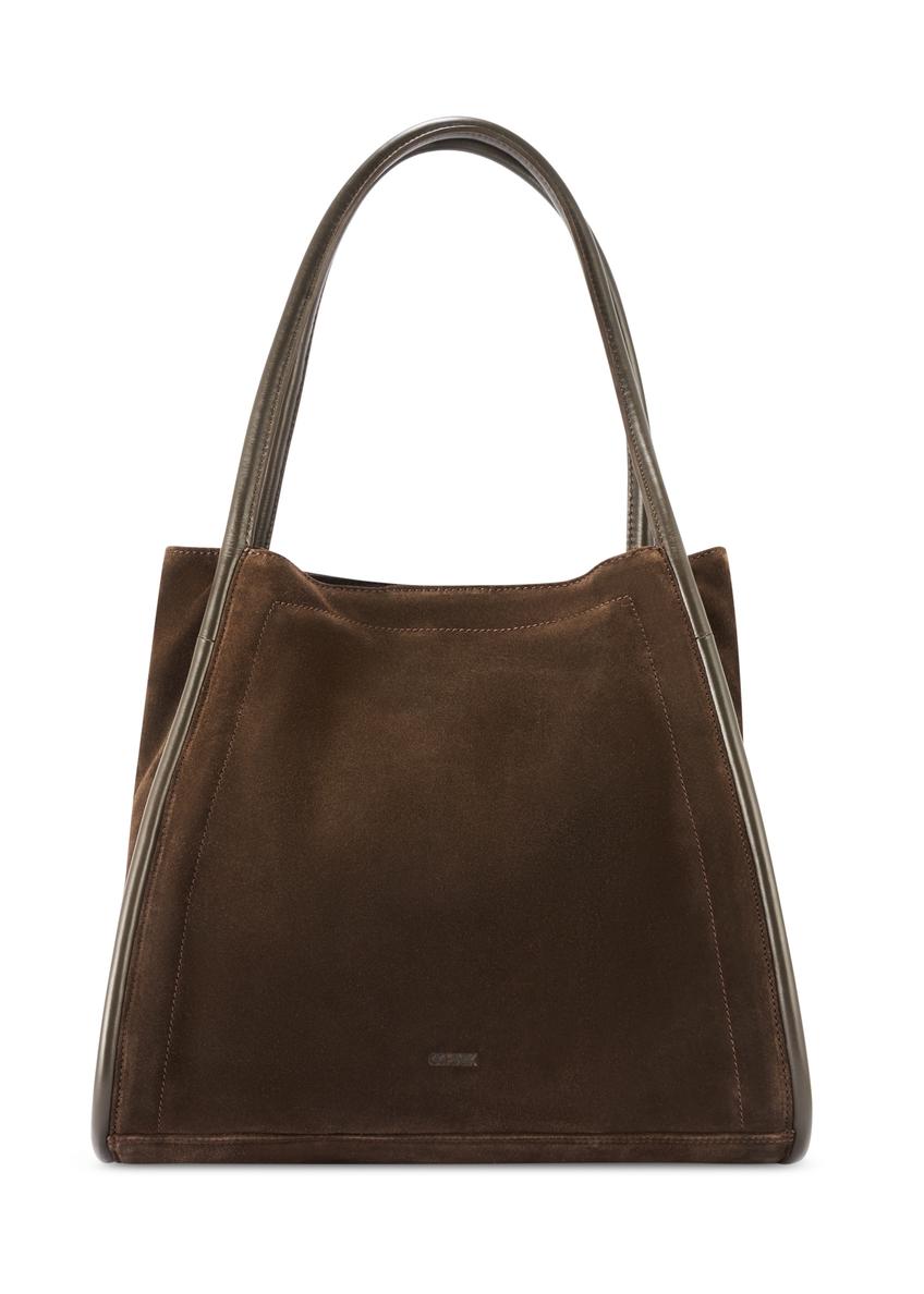 Brown suede large women's handbag TORES-1250-1I(W26) - front product view, on white background.