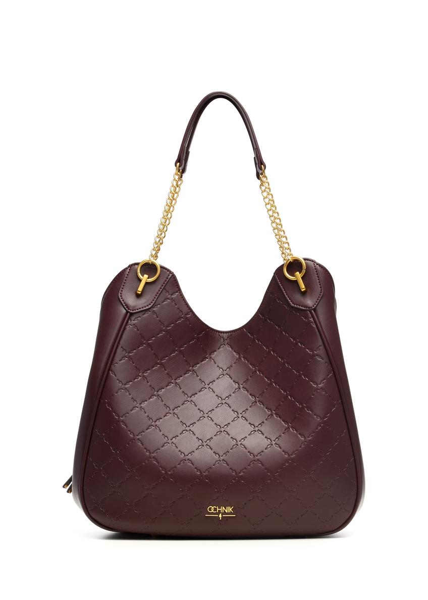 Burgundy women's shopper bag with monogram TOREC-1283-4P(Z26)