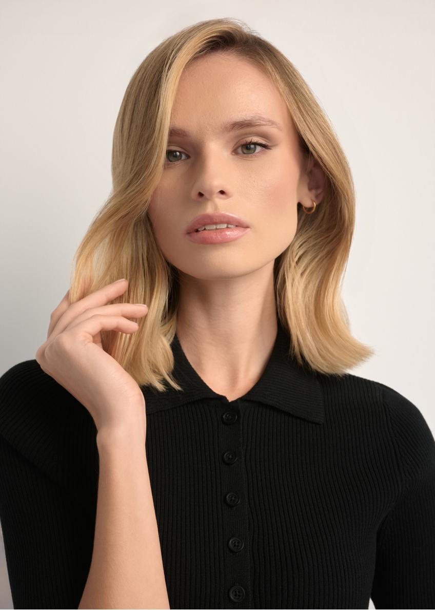 Women's ribbed blouse with short sleeves BLUDT-0200-99(W26)