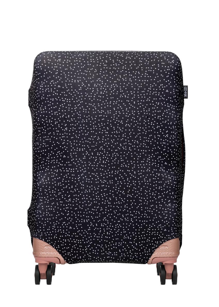 Medium suitcase cover with polka dots AW-013-0007-9P-M(W26), front product view on the suitcase.
