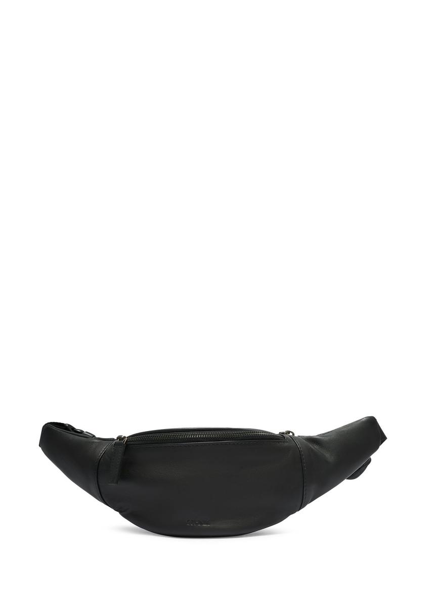 Men's black leather waist bag TORMS-0497-99(W26) - front product view, on white background.