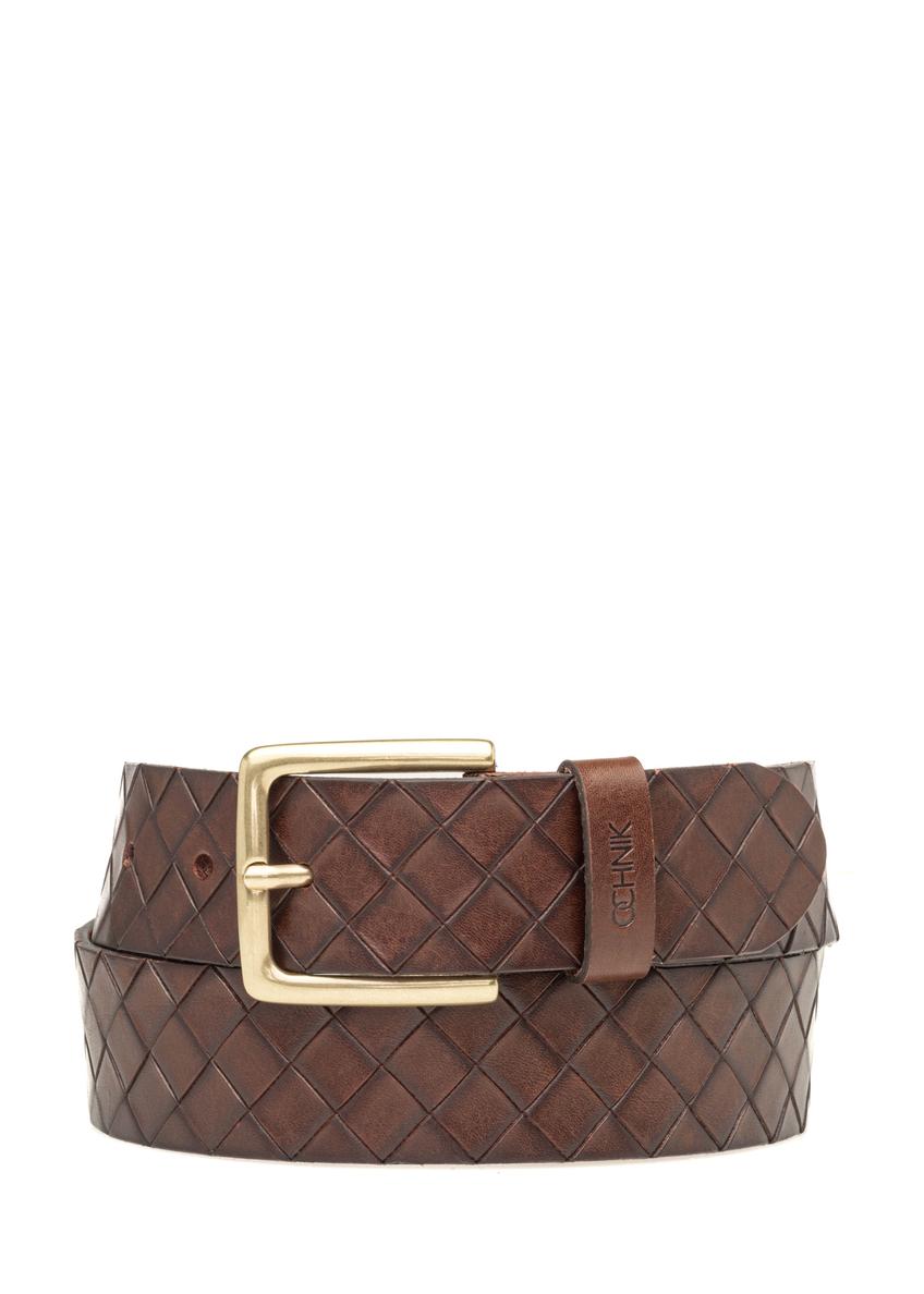 Men's brown leather belt PASMS-0278-1I(W26), front product view on white background.