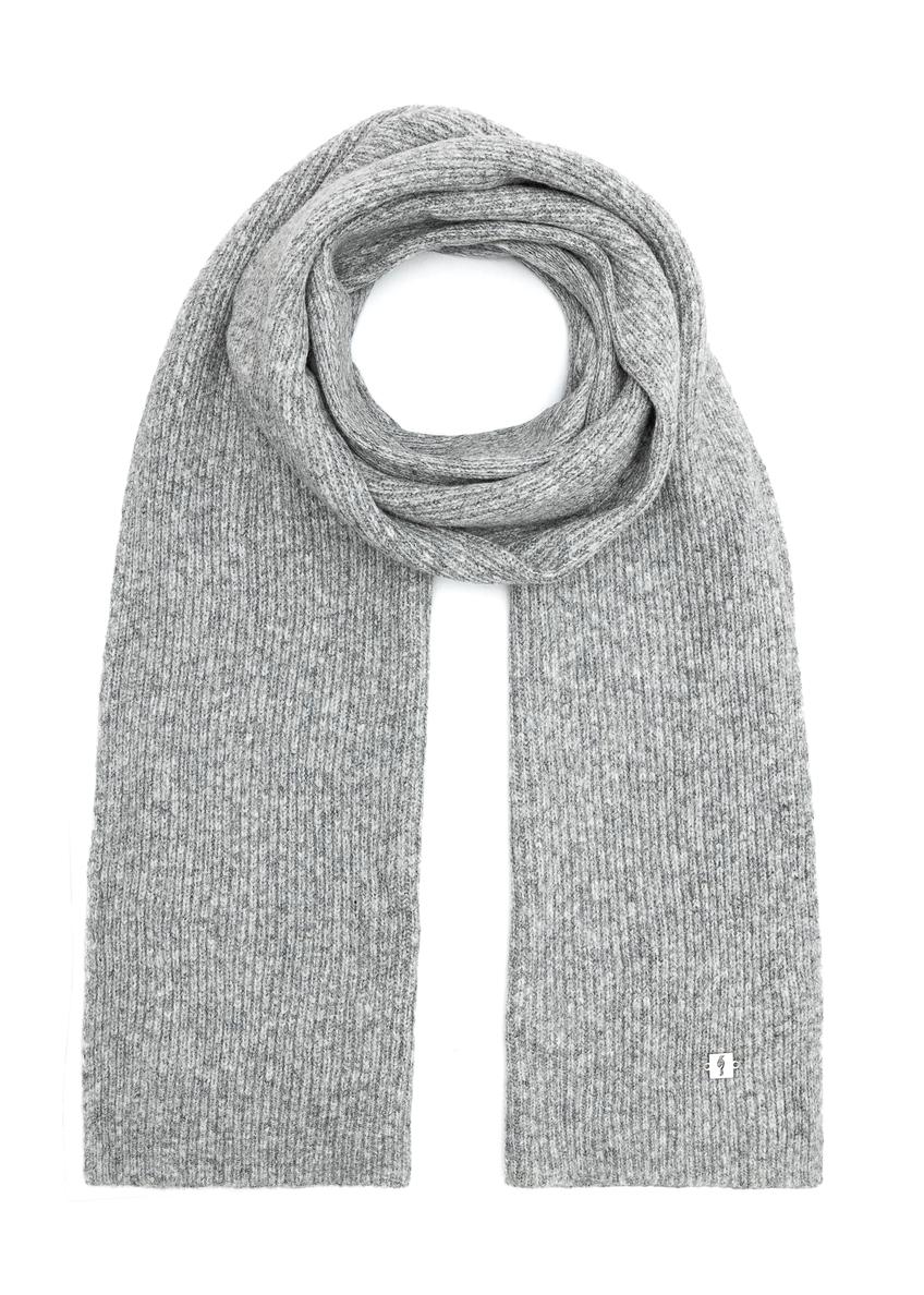 Gray women's winter scarf SZADT-0202-91(Z25), product view from the front on a white background.