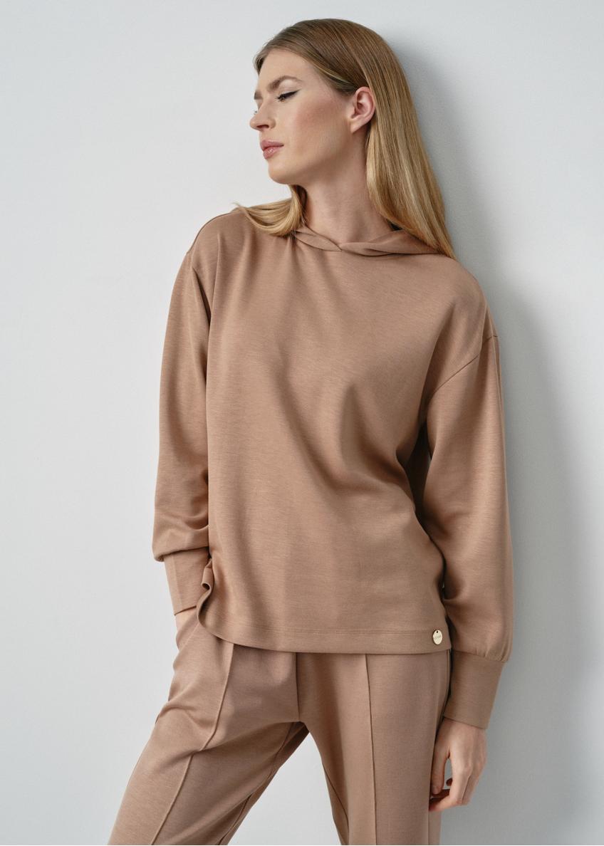 Women's hoodie in camel BLZDT-0097-24(W24)-01