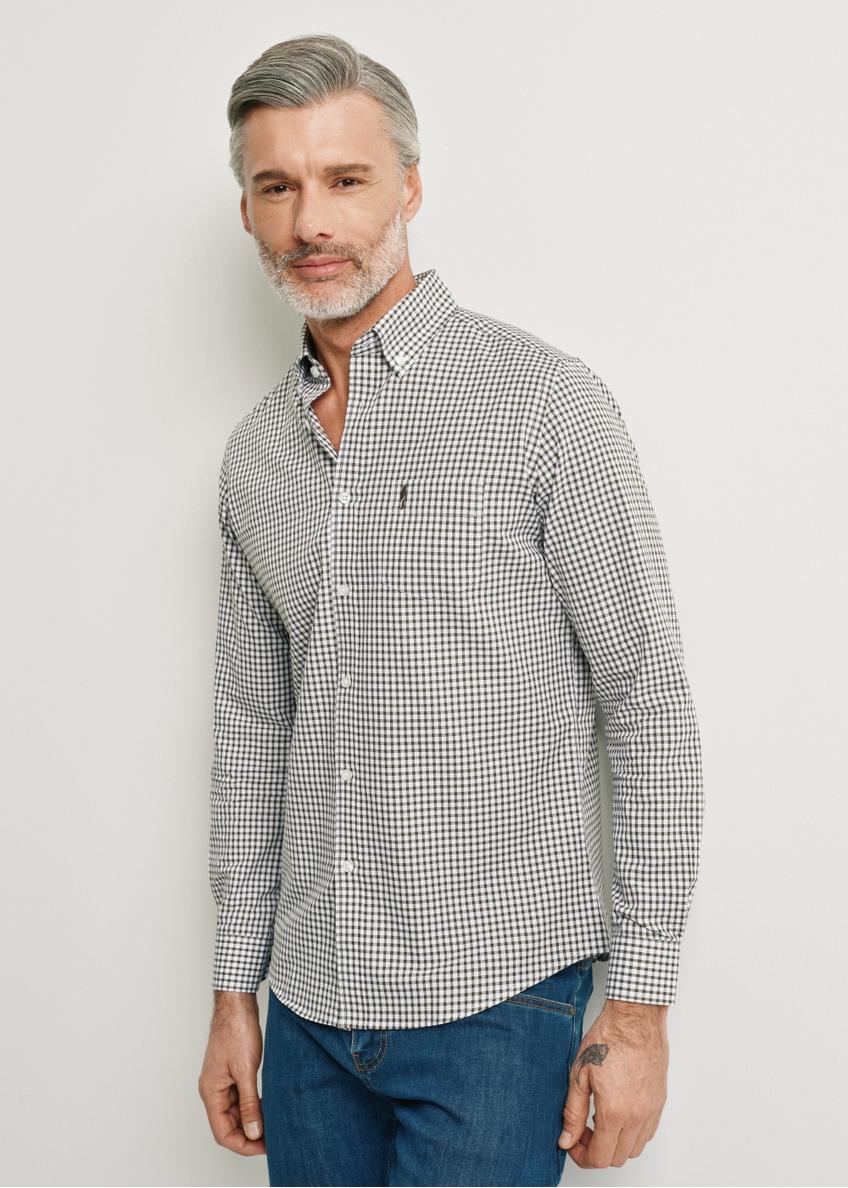 Green men's fine check shirt KOSMT-0277-55(W24)-01