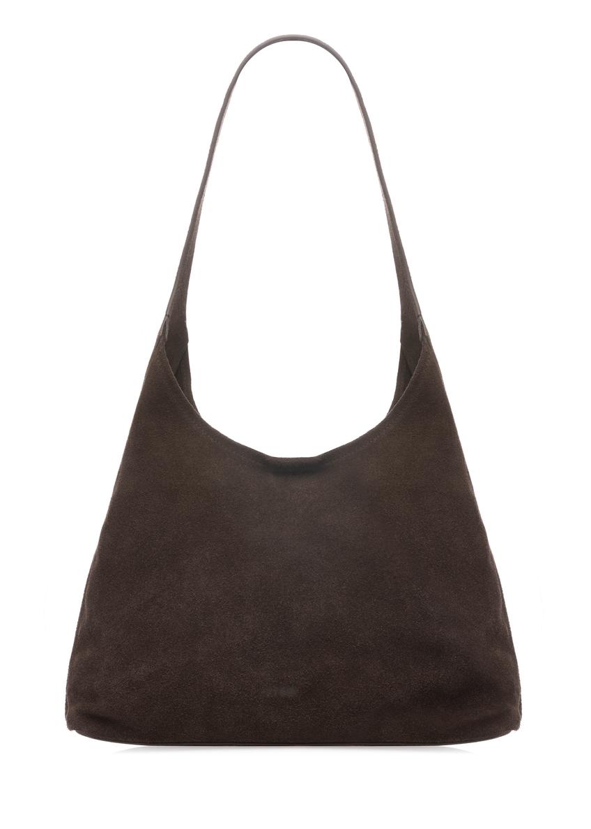 Brown suede women's handbag TORES-1308-1I(W26), front product view on white background.