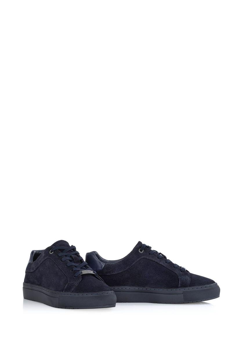 Men's navy blue leather sneakers BUTYM-0457-69(W24)