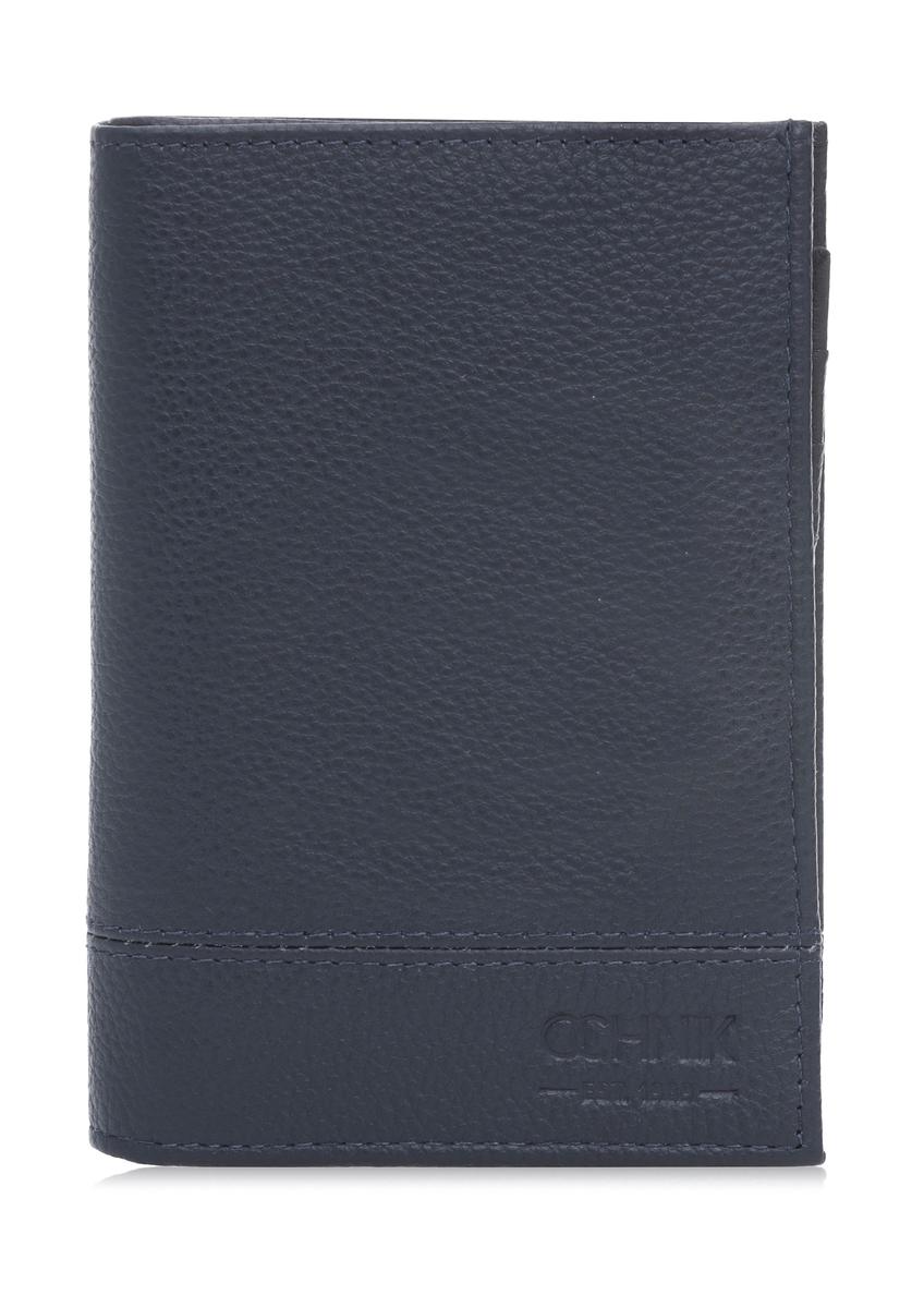 Navy blue men's leather wallet PORMS-0022B-69(W25), front product view on white background.