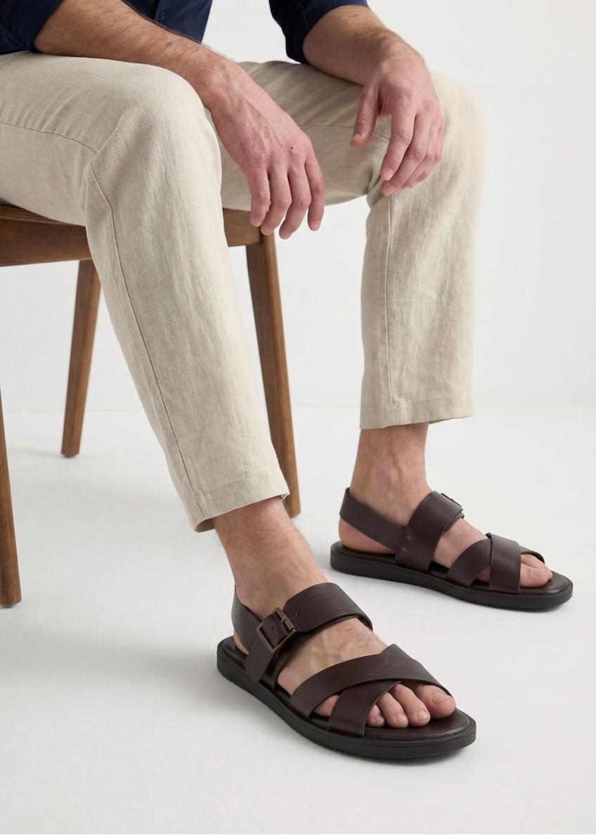 Men's dark brown leather sandals BUTYM-0537-1I(W26)