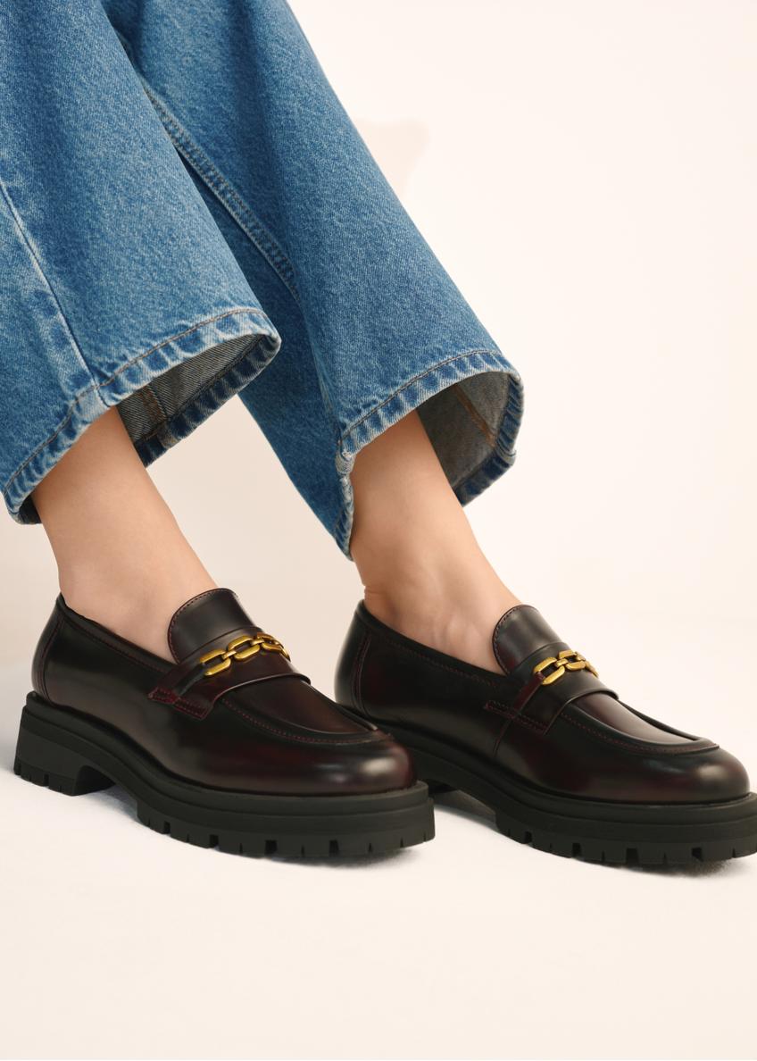 Burgundy leather women's loafers BUTYD-1190-49(Z25)